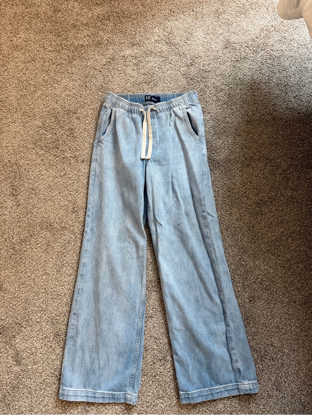 GAP Light Wash Wide-Leg Drawstring Jeans
